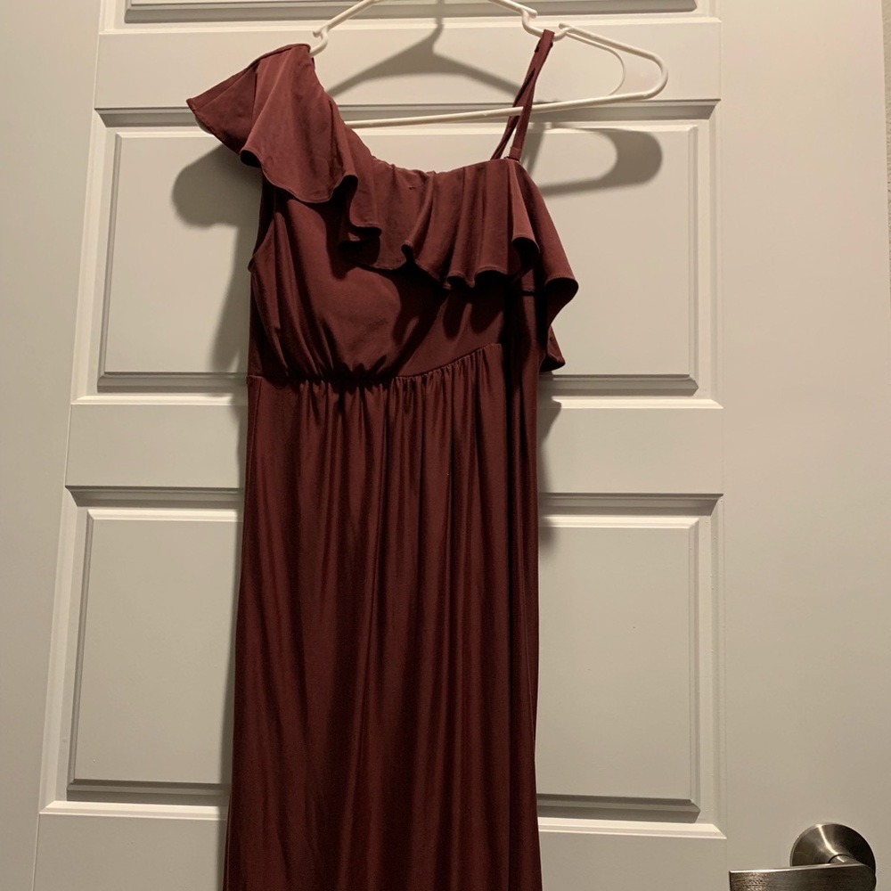 Plum purple off the shoulder dress